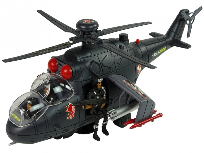 Helikopter z ogromnymi skrzydłami i efektami świetlnymi