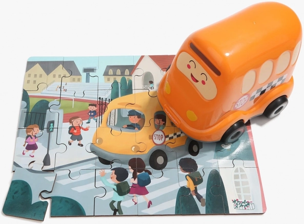 TOP BRIGHT drewniane puzzle z zabawką szkolny autobus, 24 elementy