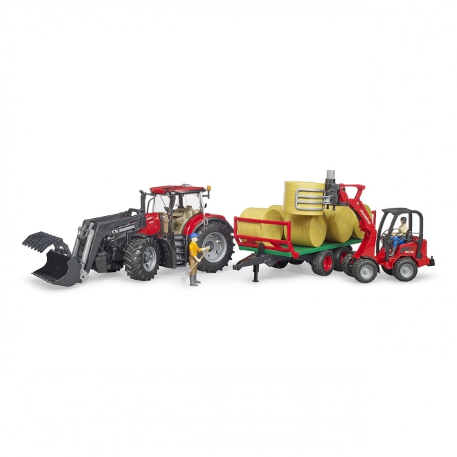 Bruder Traktor Case IH Optum 300 CVX z przednim ładowaczem i przyczepą na bele