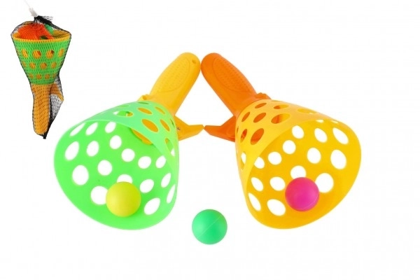 Gra w łapanie piłki 2szt plastik 19cm + 3 piłeczki w siatce