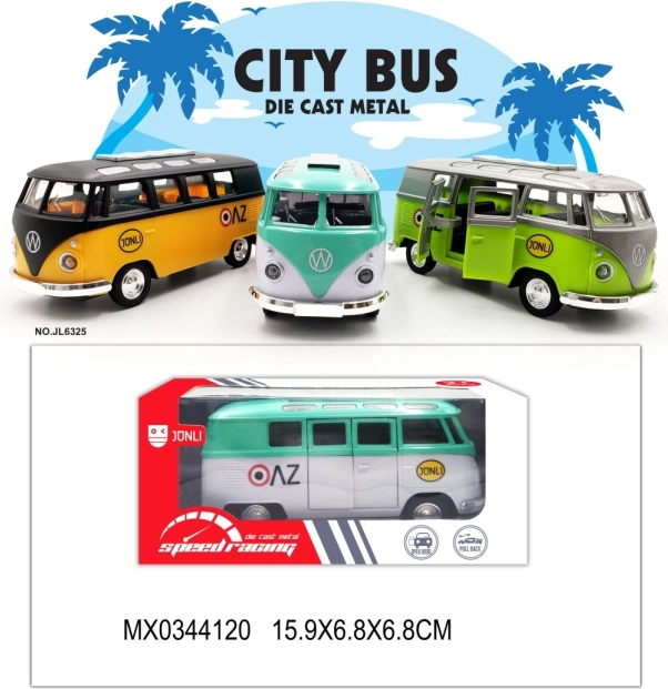 Mini metalowy autobus z otwieranymi drzwiami i napędem typu pull-back