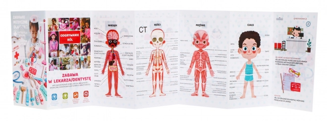 Drewniany zestaw Doktor + edukacyjne broszury + naklejki "Dzielny pacjent" - 30 części
