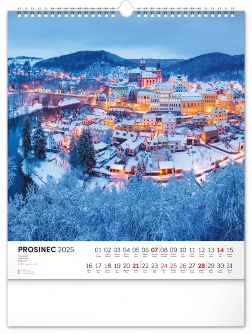 NOTIQUE Kalendarz ścienny Republika Czeska 2025, 30 x 34 cm