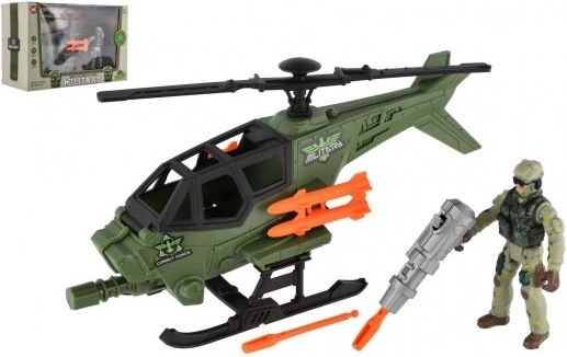Wojskowy helikopter z żołnierzem i akcesoriami – plastikowy zestaw do zabawy
