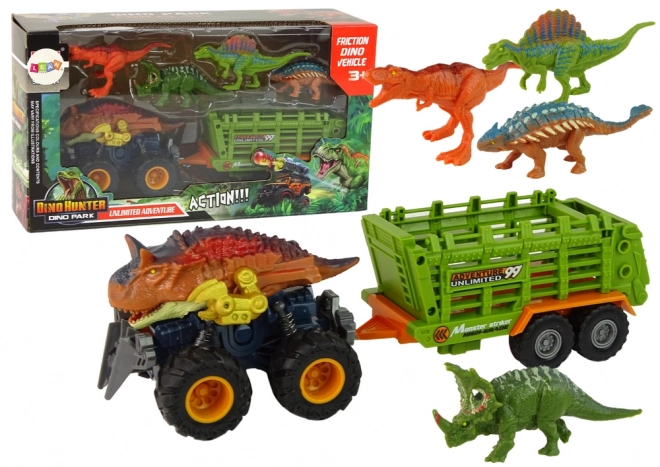 Samochód Dinozaura z Przyczepą i 4 Figurkami Dinozaurów
