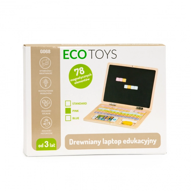 ECOTOYS Drewniany notebook z magnetycznym monitorem - różowy