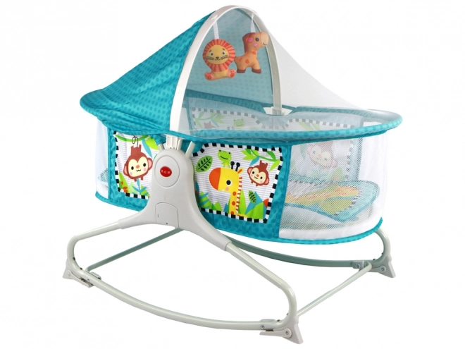 Wielofunkcyjne łóżeczko dziecięce 2w1 Baby Mat Dźwięki Wibracje Niebieskie