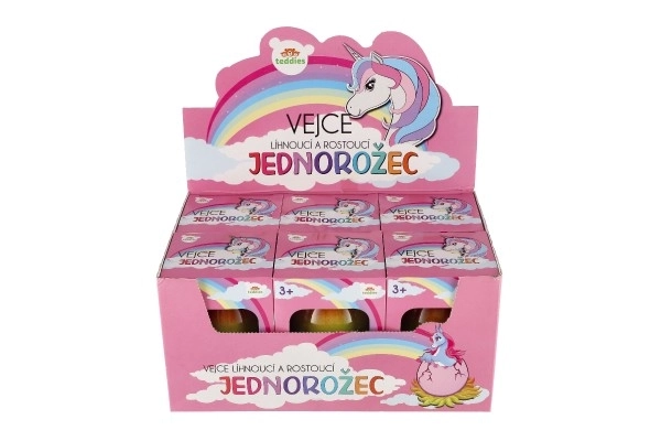 Jajko wykluwające i rosnący jednorożec plastik 7x10cm w pudełku 9,5x13cm