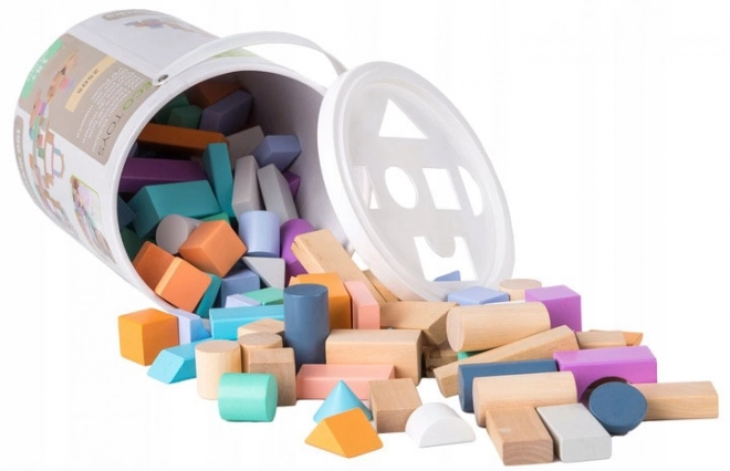 Drewniane klocki 100 sztuk w wiadrze z sorterem Ecotoys