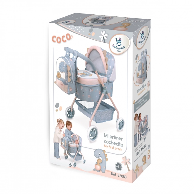 DeCuevas 86080 Mój pierwszy wózek dla lalek z plecaczkiem COCO 2024 - 56 cm