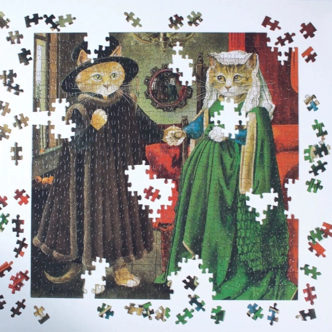 GALISON Kwadratowe puzzle Meowsterpiece: Małżeństwo Arnolfiniego 500 elementów