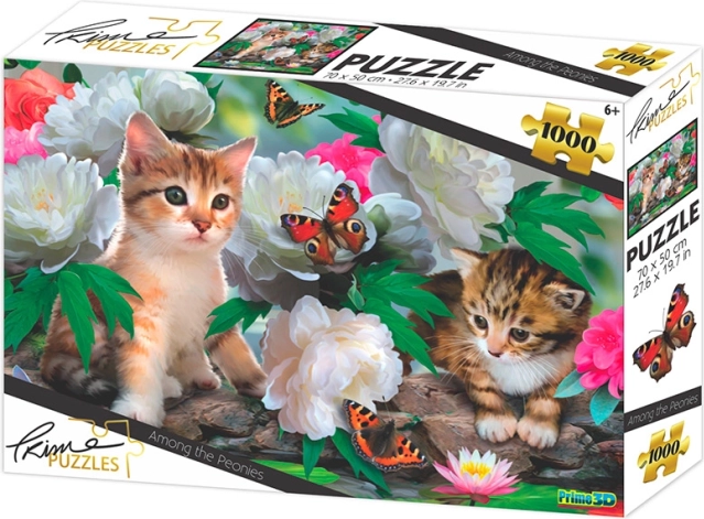Puzzle kocięta wśród piwonii 1000 elementów