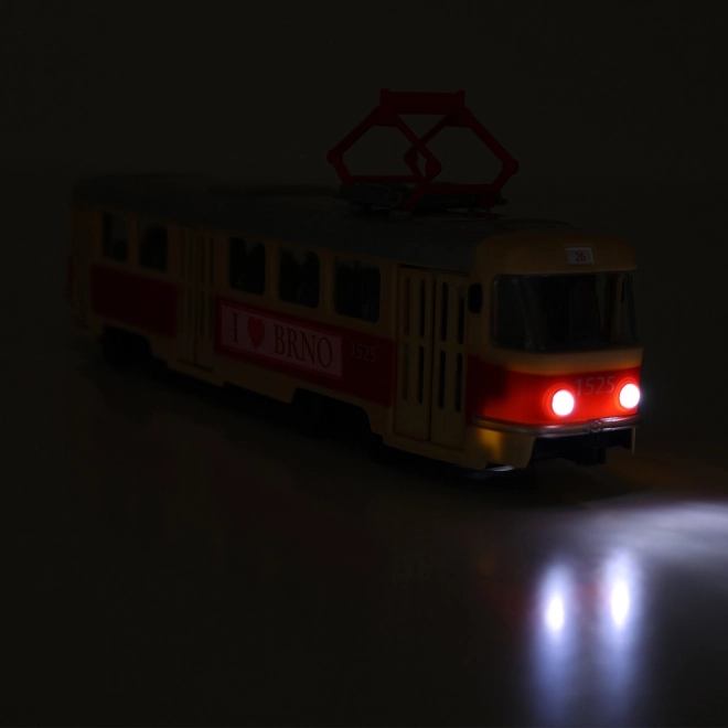 Tramwaj, który ogłasza przystanki w języku czeskim 28 cm BRNO