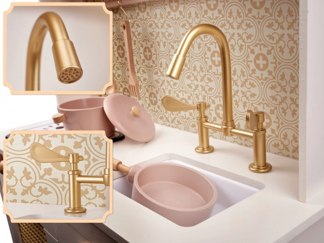 Dziecięca drewniana retro kuchnia z akcesoriami Boho