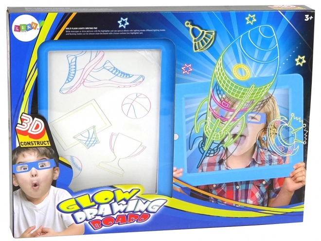Magiczne oświetlane 3D okulary na tablicy niebieskie
