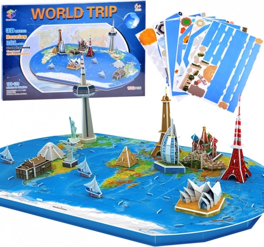 3D puzzle mapa świata z najsłynniejszymi budowlami