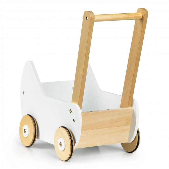 ECOTOYS Drewniany wózek dla lalek biały