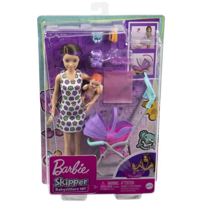 Lalka Barbie Niania Skipper Wózek + zestaw dla dzidziusia