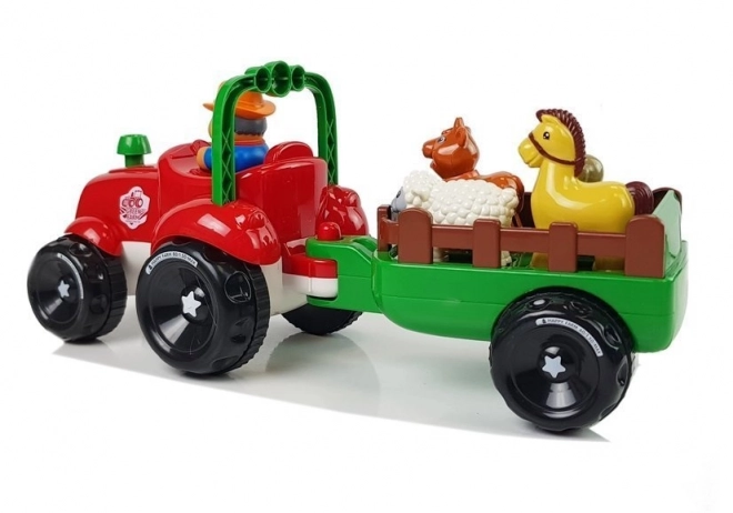 Traktor z przyczepą, zwierzęta dla dzieci ze światłem na baterie Dźwięk