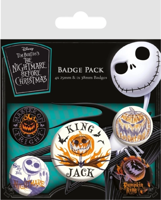 Zestaw przypinek NIGHTMARE BEFORE CHRISTMAS – 5 szt. (2,5–3,5 cm)