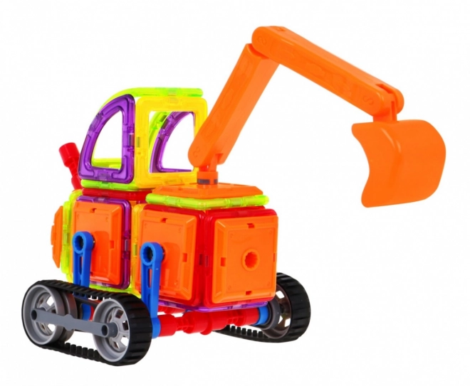 Budowlane klocki magnetyczne + koła + ramię koparki - 78 elementów