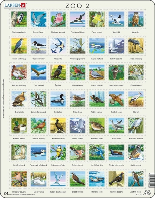 LARSEN puzzle ptaki – edukacyjne puzzle ramowe 49 elementów