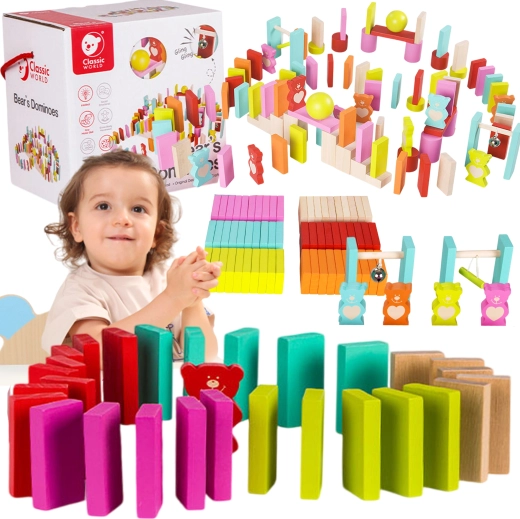 Drewniane domino dla dzieci Niedźwiadki 105 szt. CLASSIC WORLD