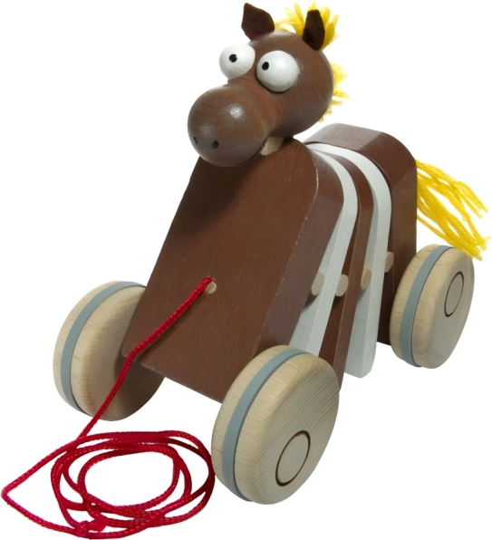 Drewniany konik na sznurku klekoczący