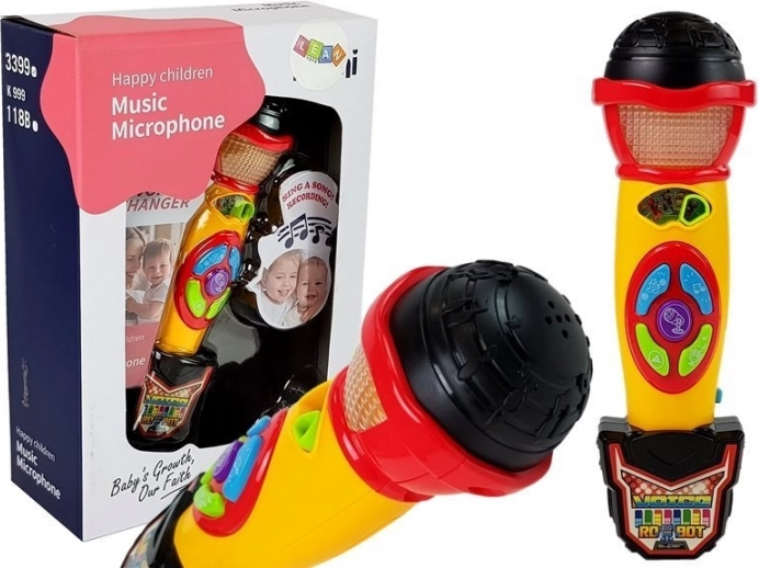Dziecięcy mikrofon karaoke żółto‑czarny z nagrywaniem i efektami świetlnymi