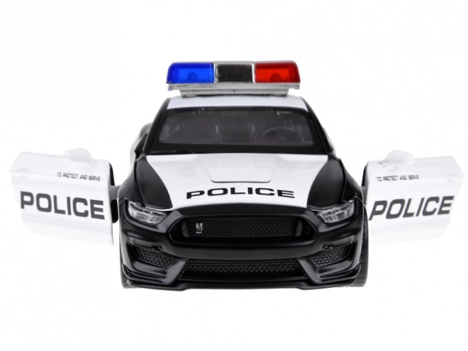 Metalowe policyjne auto Ford Shelby GT350 w skali 1:32 z efektami świetlnymi sygnałów