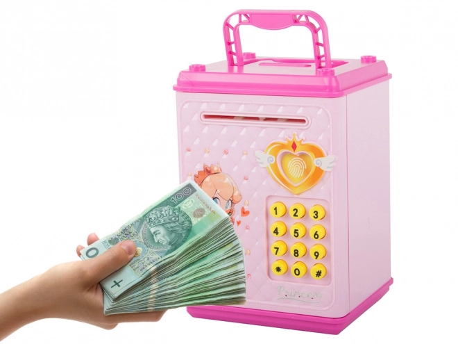 Dziecięcy sejf na kod PIN na monety i banknoty - różowy