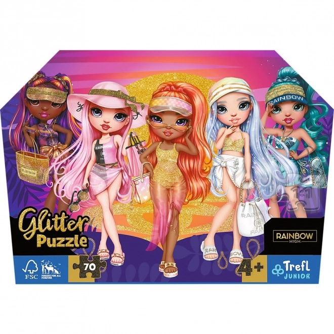 Puzzle 70 elementów z brokatem w walizce Glitter Dolls Rainbow High