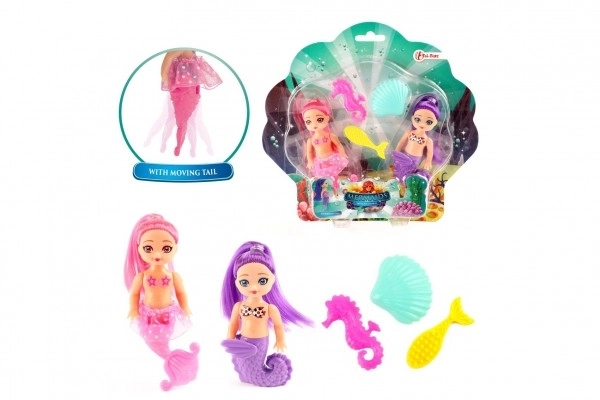 Lalka syrena 2 sztuki 10 cm plastik z akcesoriami na karcie