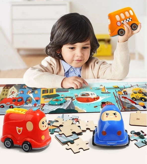 TOP BRIGHT Drewniane puzzle z zabawką: Wóz strażacki 24 elementów