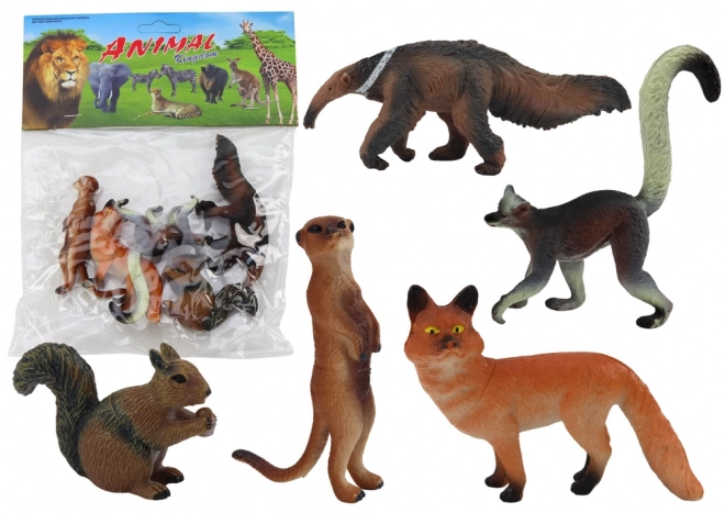 Figurki Zwierząt 5 sztuk: Wiewiórka, Surikatka, Mrówkojad, Lis, Lemur