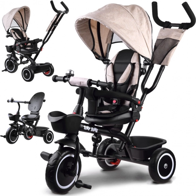 Dziecięcy trójkołowiec 3w1 z obrotowym siedziskiem i budką TINY BIKE – Beżowa