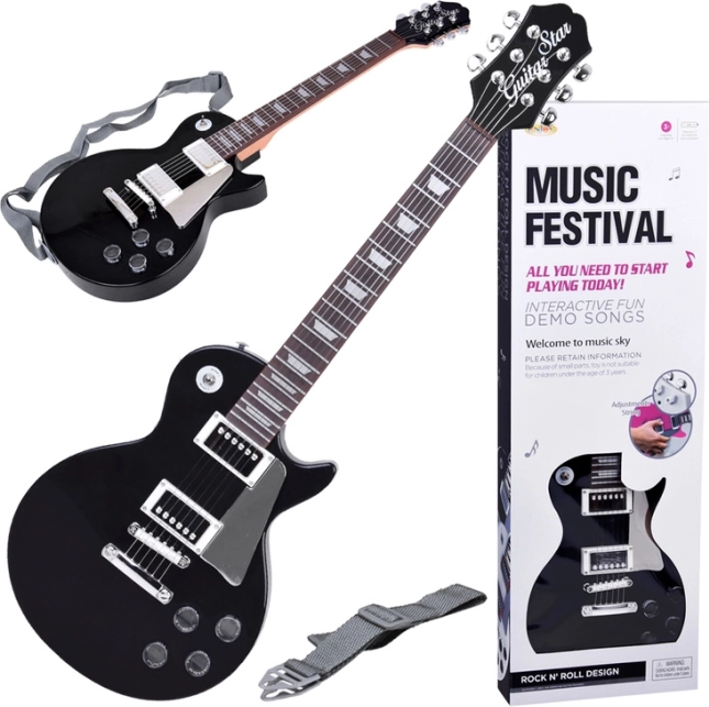 Elektryczna gitara dla dzieci z paskiem – czarna