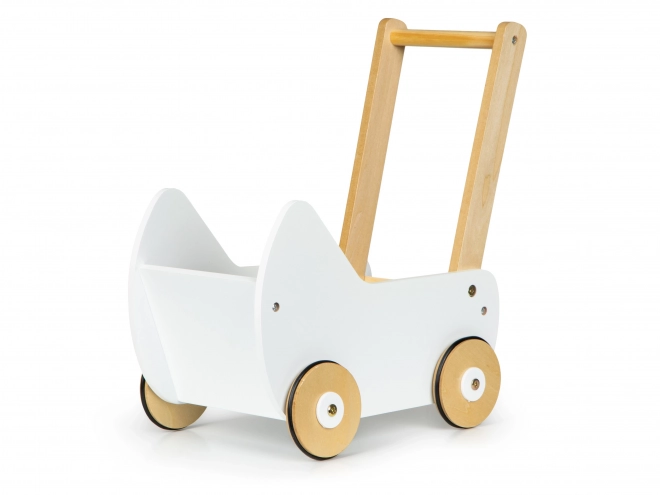 ECOTOYS Drewniany wózek dla lalek biały