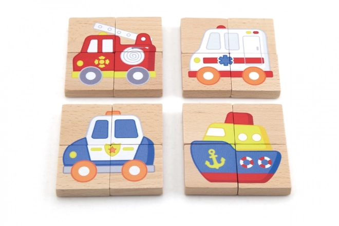 Drewniane magnetyczne puzzle - środki transportu