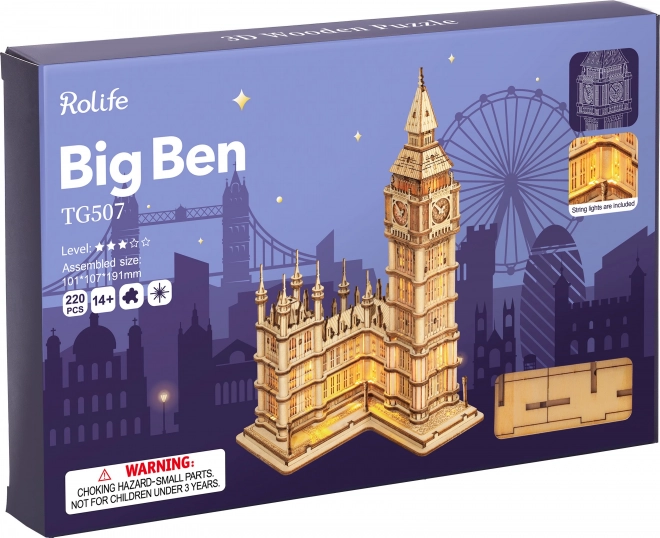RoboCzas drewniane 3D puzzle wieża zegarowa Big Ben świecąca