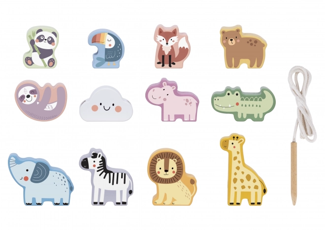 WOOPIE GREEN drewniany zestaw nawlekane ZOO Montessori 13 części