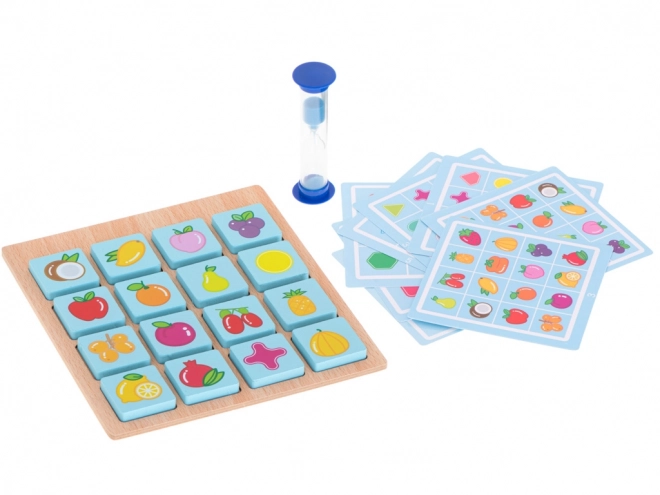 Puzzle drewniane pexeso gra stołowa owoce i kształty