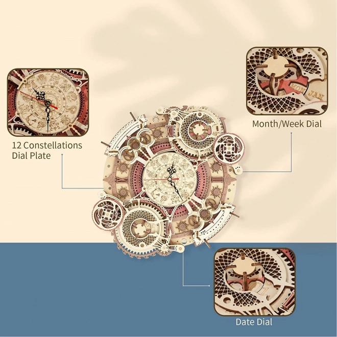 RoboTime 3D drewniane mechaniczne puzzle Zegar z kalendarzem