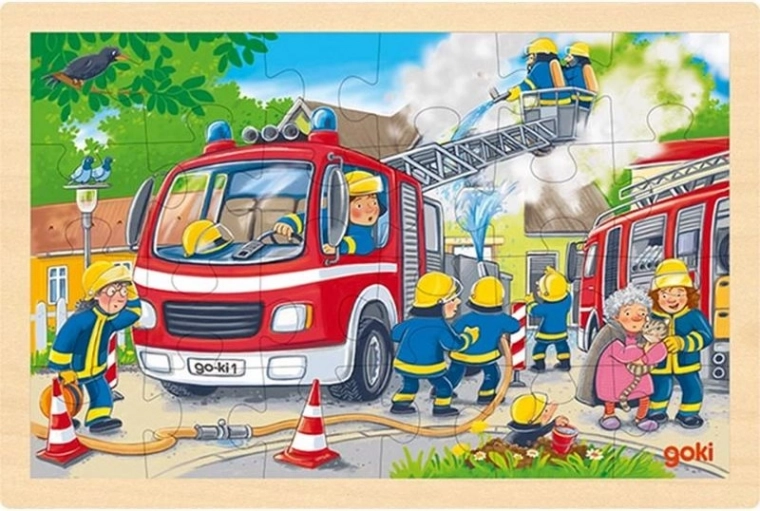 Drewniane puzzle strażacy 24 elementy GOKI