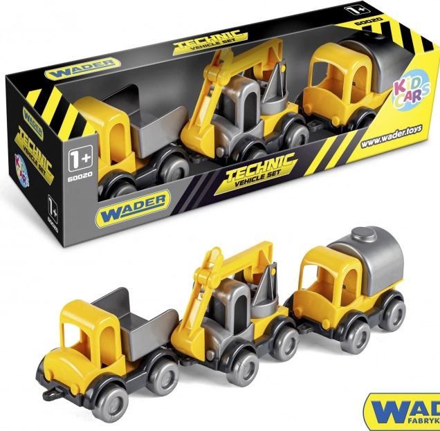Zestaw samochodowy Kid Cars 3 szt. plastikowe 10cm w pudełku 30x8x10cm 12m+ Wader