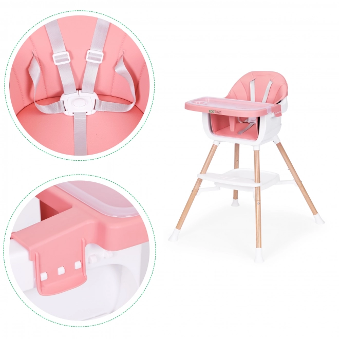 Dziecięce krzesełko do karmienia 2w1 różowe ECOTOYS