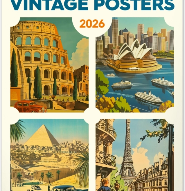Kalendarz ścienny Vintage plakaty – miasta na świecie 2026