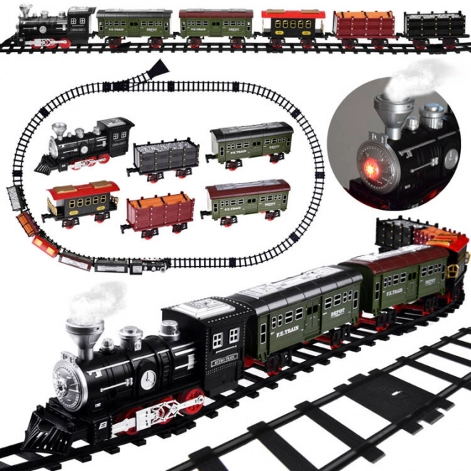 Kolejka z torami Lokomotywa z wagonami para + światło RC0629