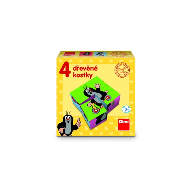 Klocki sześcienne Krtek drewno 4 szt. w pudełku 13x13x4cm