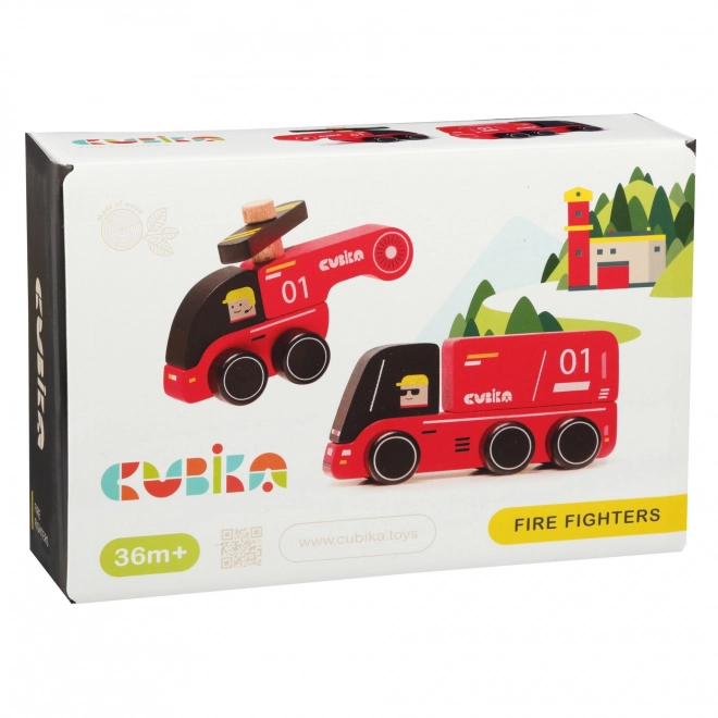 CUBIKA 15559 Strażacy - drewniane autko z helikopterem